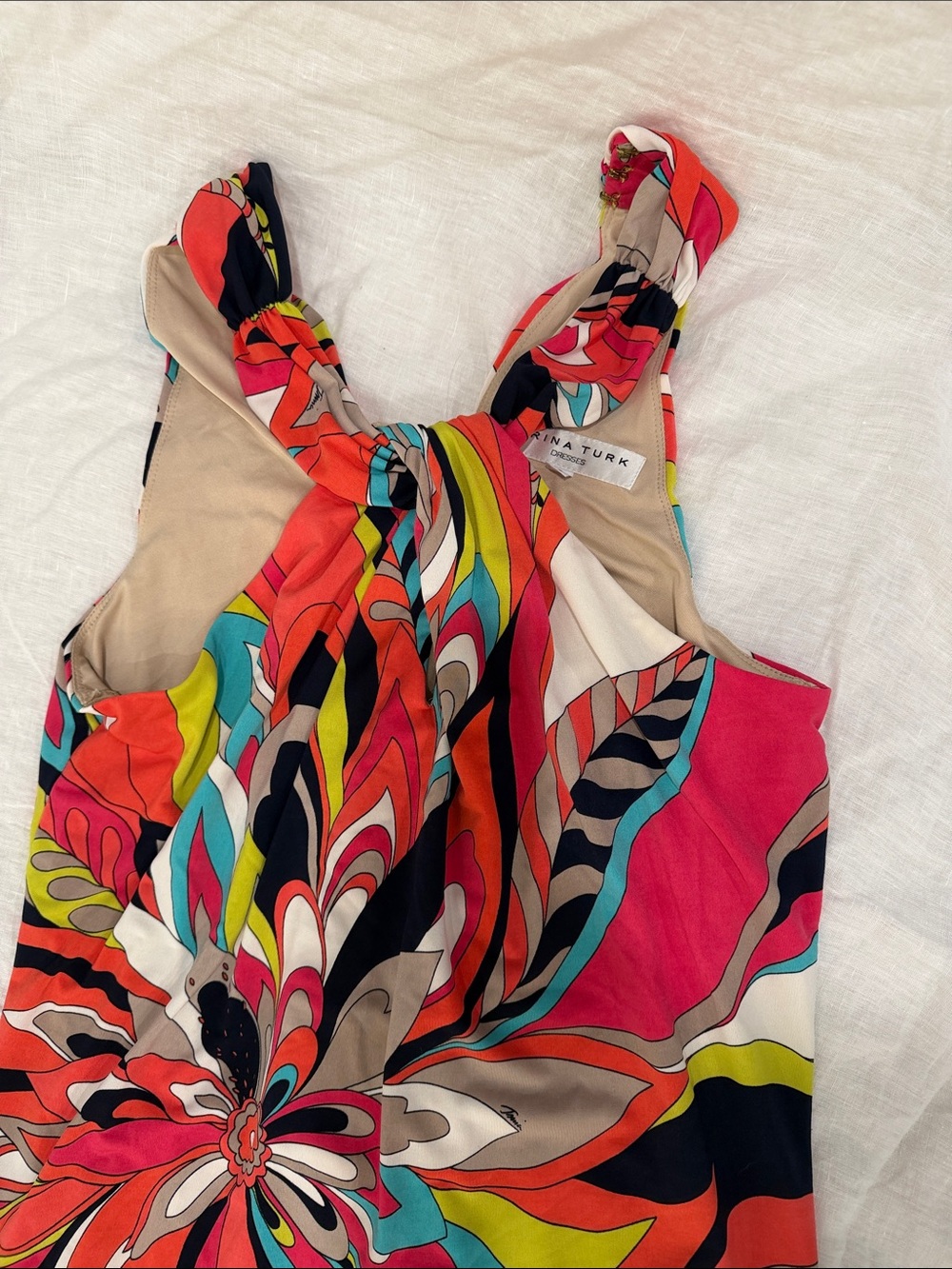 Trina Turk Vibrant Multicolor Floral Twist-Back Dress
